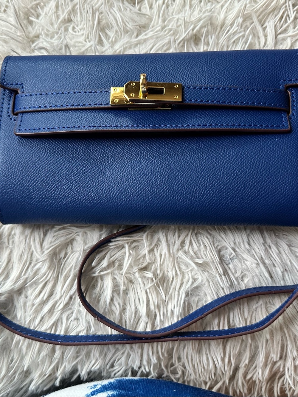 Hermes Royal Blue Leather Crossbody with Gold Hardware